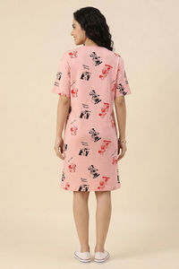 Zivame Mickey & Friends Knit Cotton Loungewear Dress - Gossamer Pink — thumbnail 3